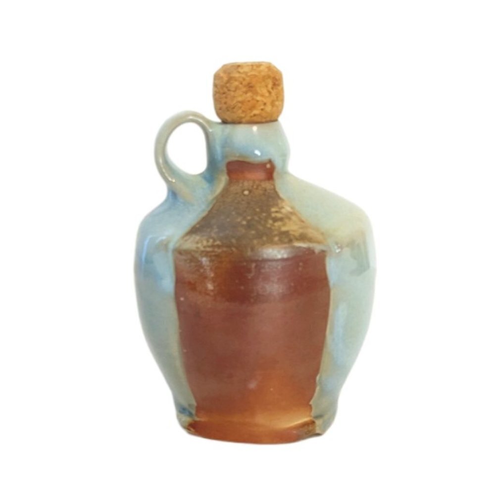 Studio Pottery Jug Bottle Glazed Stoneware Ceramic Boho Handmade Cork Top‎